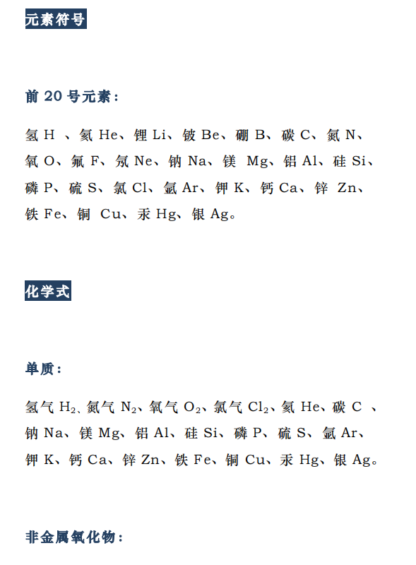 初中化学元素符号+化学式汇总资料下载