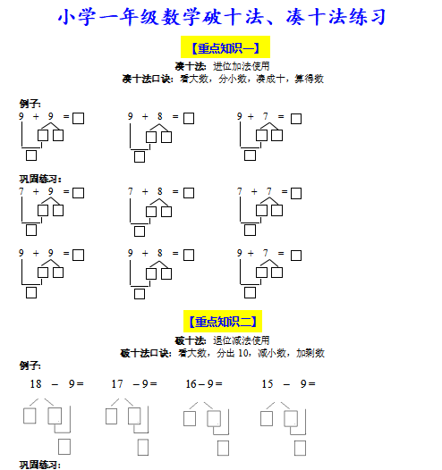 一年级数学下册重点凑十法与破十法