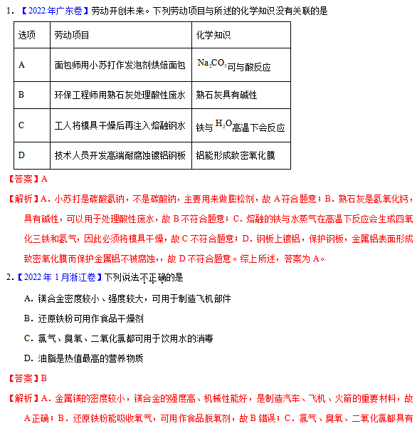 高中化学钠、镁、铝及其化合物历年高中真题专题汇总