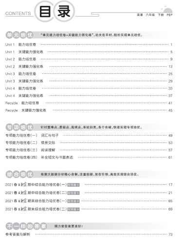 人教PEP版小学英语六年级下册培优100分试卷下册