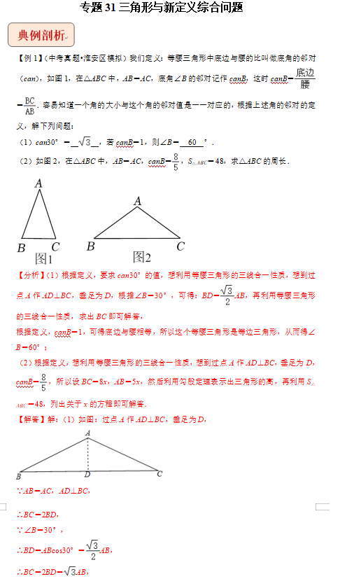 中考数学压轴题三角形与新定义综合问题专题训练试卷下载