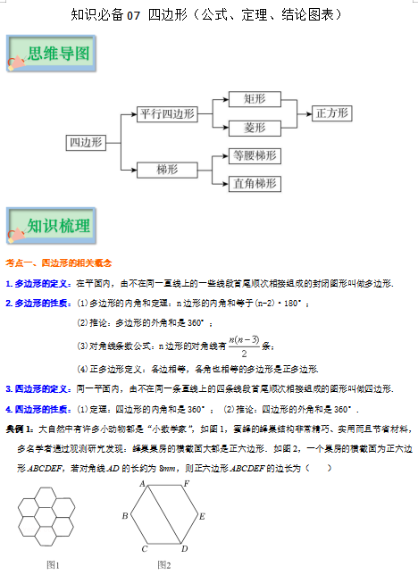 知识必备07 四边形（公式、定理、结论图表）-中考数学必背知识手册下载