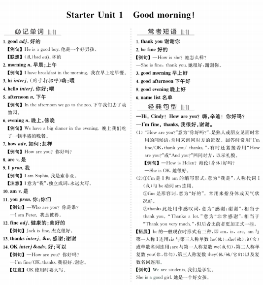 7年级英语人教版上册考点手册 